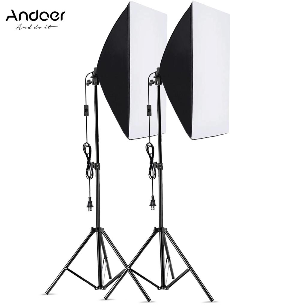 Andoer Комплект софтбокса для студийной фотографии с софтбоксом 50x70 см * 2 + металлический штатив 2 м * 2 для живых выступлений