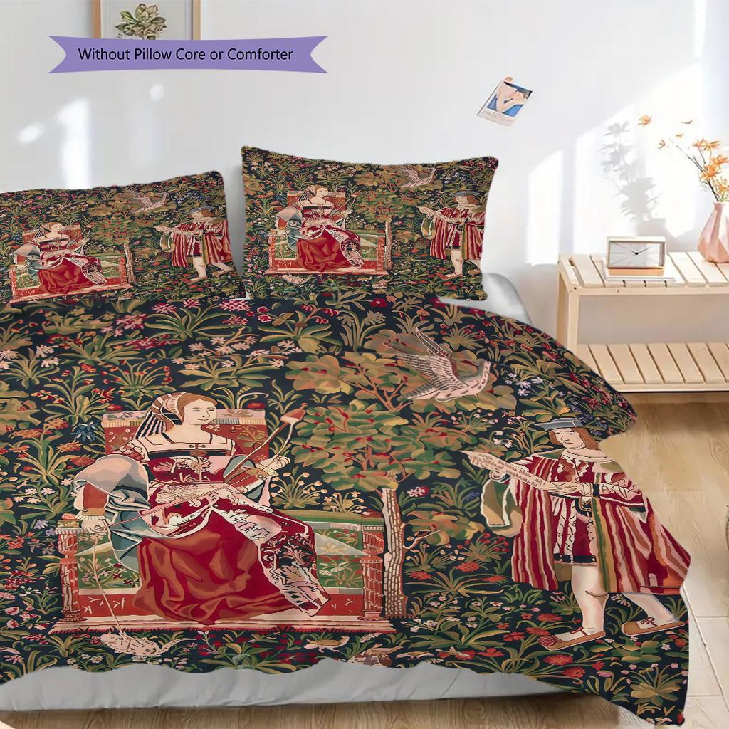 Medieval court life and grape harvesting bedding, duvet cover, pillowcase, home decoration, birthday gift (1 * duvet cover+2 * pillowcase, coreless)
