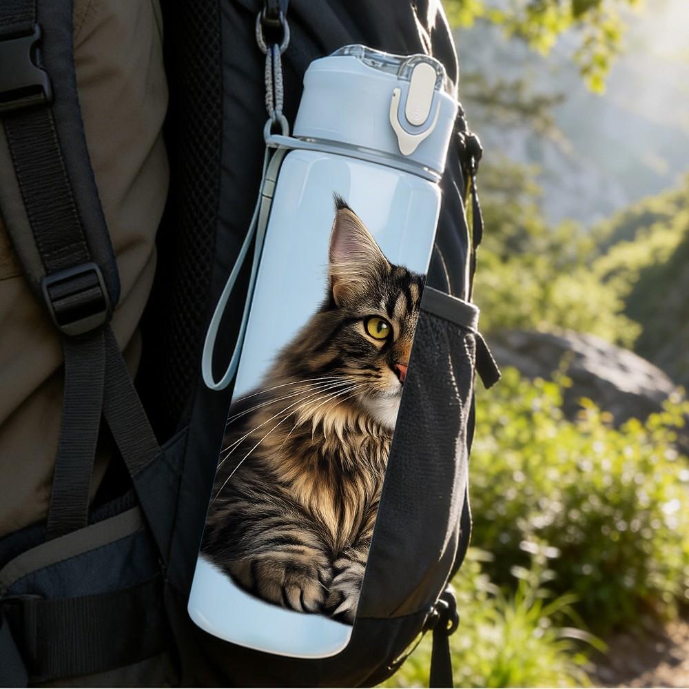 1PC Tabby Cat Fluffy Face Portrait Print 750ml Color Plastic Sports Water Bottle Leakproof Flip Straw Lid Suitable for Sports Office Home Use