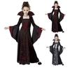 Lace Up Halloween Witch Long Dress Stand Collar Children Medieval Printed Dress  Kids