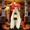 Halloween 23inch Ghost Porch Goose Costume With Bowknot LED Lantern, Scary Halloween Ghost Costume For Lawn Goose Statue Yard Decoration