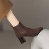 Krazing Pot Cow Suede Winter Round Toe Thick High Heels Modern Boots Women Slip On Office Lady Big Size 42 Ankle Boots