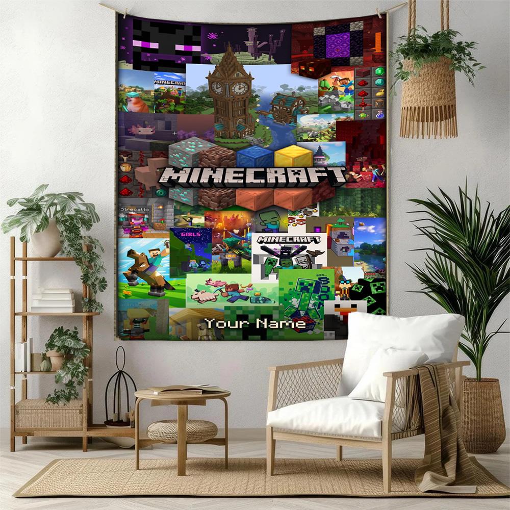 Minecraft Индивидуальный Декор Стены С Вашим Именем Гобелен Искусство Для Памяти Питомца День Рождения Свадебная Вечеринка Фон Семейный Подарок