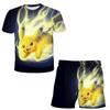 2025 MINISO Pikachu Kids T-Shirt+ Shorts Set Anime Cartoon Top Shorts Two Piece Set Summer Casual Wear Gift Cute Pikachu Set Kids T-Shirt Be