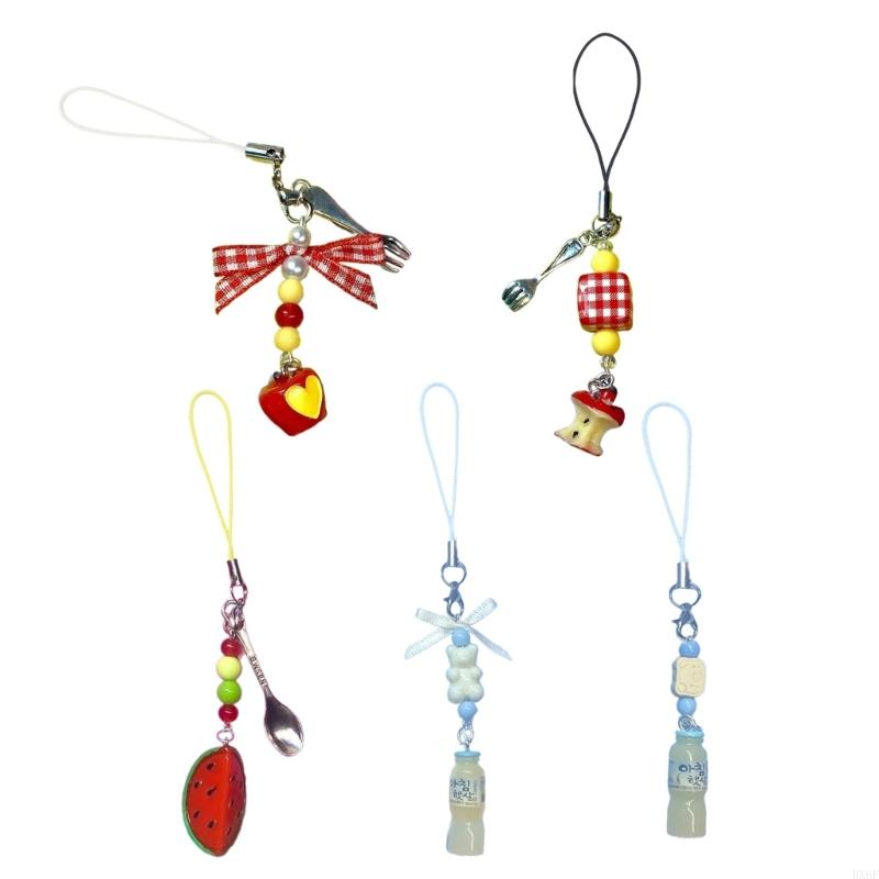 HX6F Bowknot Phone Charm Beaded Phone Pendant Fashion Keychain Bag Pendant Fruit Camera Pendant Perfect Gift for Women Girl