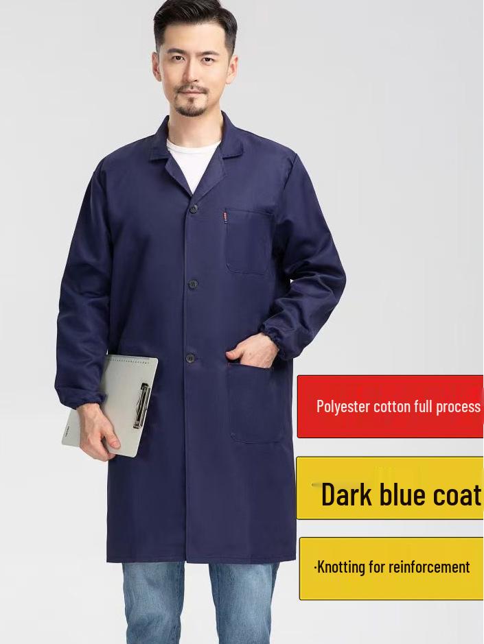 Thickened Blue Wear-Resistant Long Sleeve Lab Coat with Custom Print Logo for Labor Protection In Food Handling
