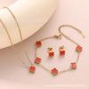 Titanium Steel 18K Gold Plated Clover Pendant Necklace Bracelet Earring Set O-Chain Jewelry Women Men