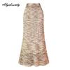 Elegant Fashion Summer Women Knitted Midi Skirt Elastic Waist Bodycon Hollow Out Office Lady Skirt Feminine Ladies' Chic Skirts Womens