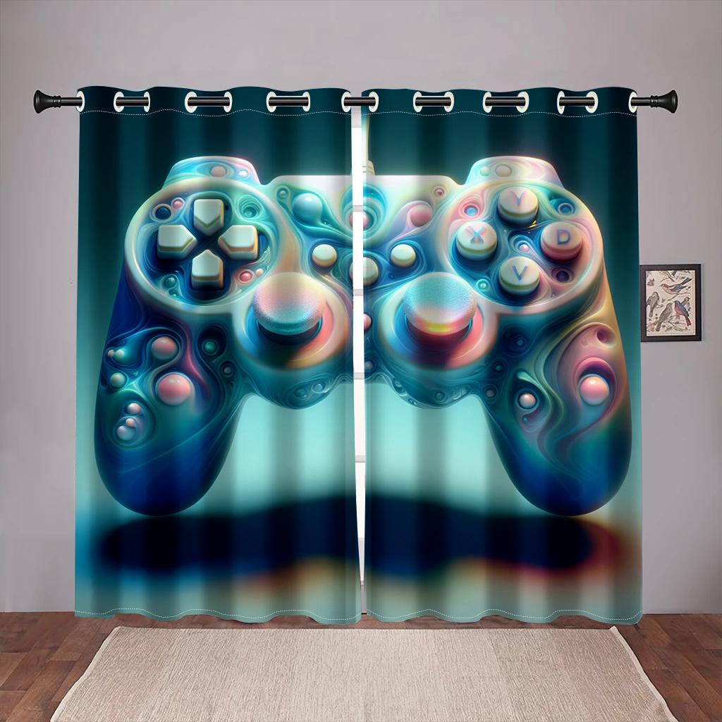 Cool Gamepad Switch Gamer Curtains for Boys Bedroom Graffiti Words Video Games Window Drapes Game Players Living Room Decoration