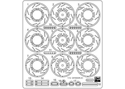Hasegawa Kawasaki GPZ900R 1984 Травленые детали для пластиковых моделей 21778 1/12 (A1)