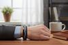 Men' leather bracelet, navy blue, silver steel, 21cm