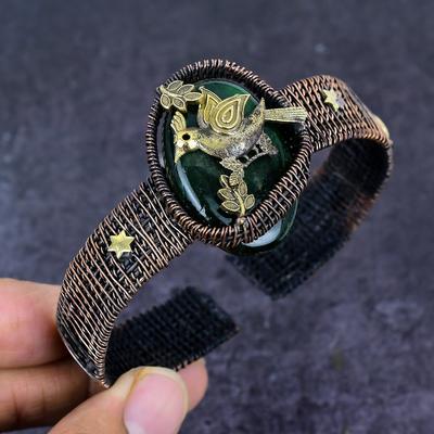 Натуральный зеленый лабрадорит, драгоценный камень, манжета-браслет, обмотка медной проволокой, регулируемый c1k30