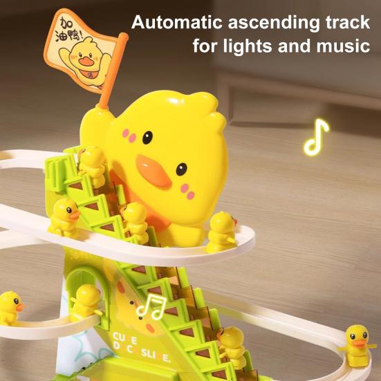 Игрушка «Утка, поднимающаяся по лестнице, горка» со светодиодной подсветкой и музыкой для малышей, электрическая игрушка «Американские горки с утками», трек для скольжения, гоночный трек с 12 маленькими утками