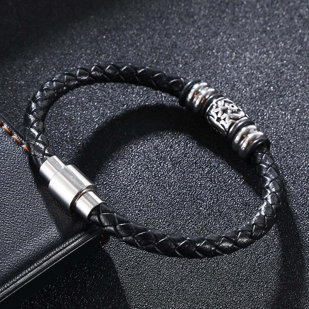 Punk Black Leather Braided Bracelet for Men Casual Sports Jewelry Accessories