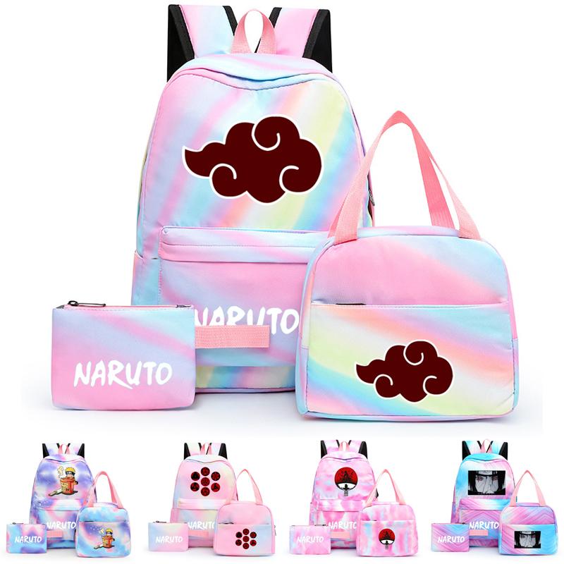 3 шт., школьный рюкзак в стиле аниме для девочек Y2K с сумками для обеда, школьный рюкзак, комплект холщовых сумок, детская сумка-ручка