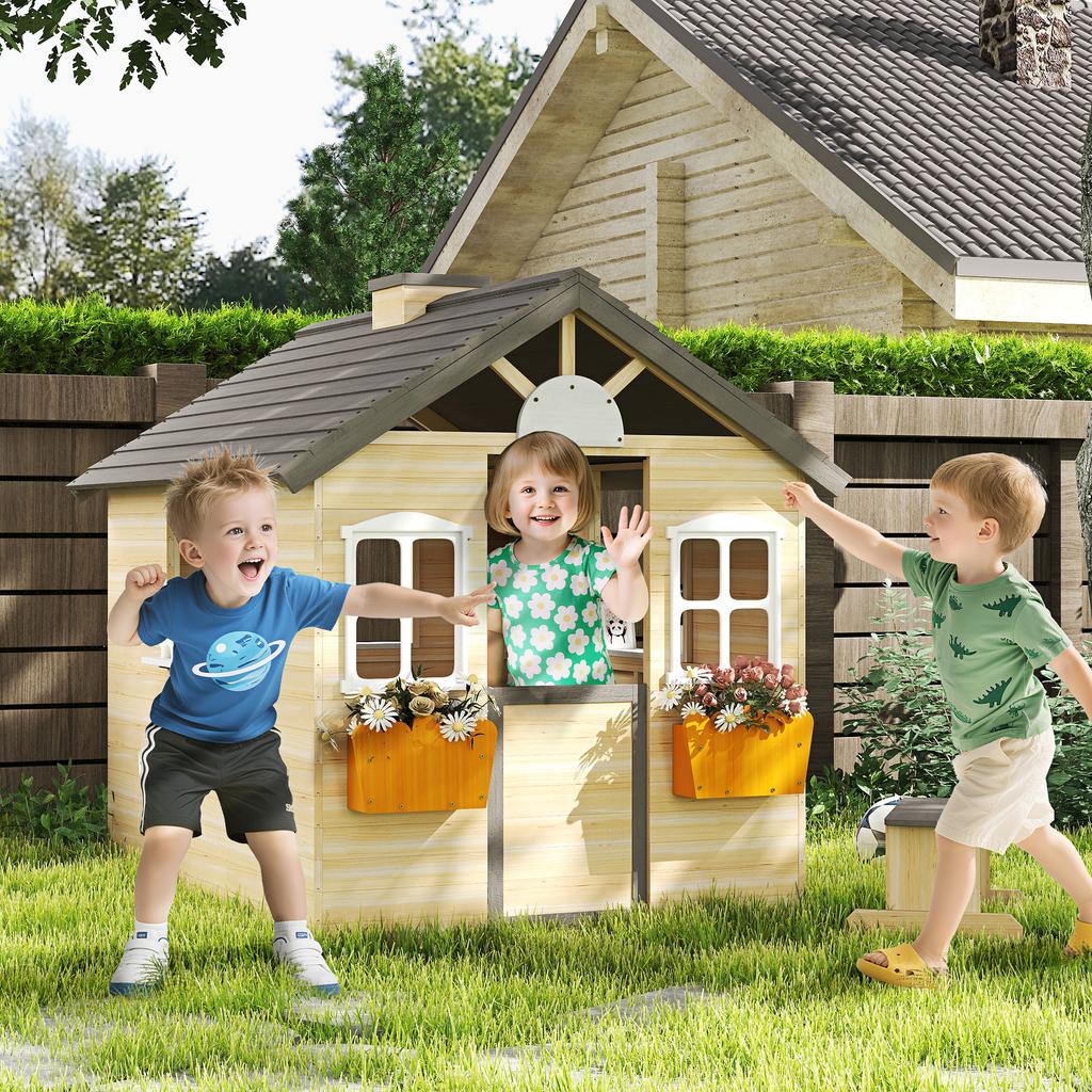 Playhouse Kids' Playhouse Made of Wood with Door Window Mailbox Flower Pot Rack Garden House for Boys and Girls 3-7 Years Kids' Toy for Outdoor &