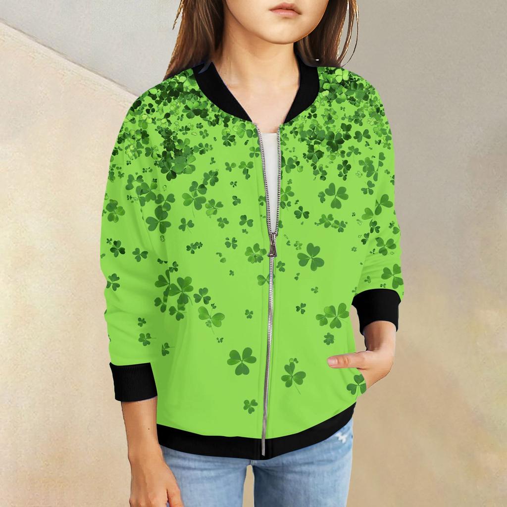 Девочки куртки на молнии детские осенние толстовки с длинным рукавом верхняя одежда с карманами St. День Святого Патрика 5-15 лет