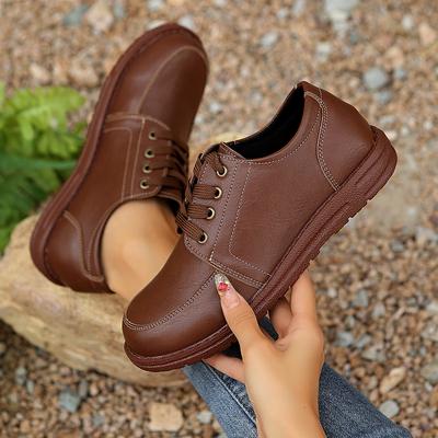 Новые женские туфли женские кожаные женские туфли с круглым носком швейные ретро удобные туфли для мам коричневые размеры 36-43