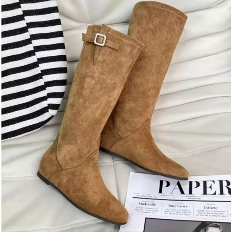 Мода Новый Стиль Роскошные Западные Женские Сапоги до Колена Плиссированная Обувь Модные Остроносые Сексуальные Женские Длинные Сапоги Застежки-молнии Обувь на Танкетке
