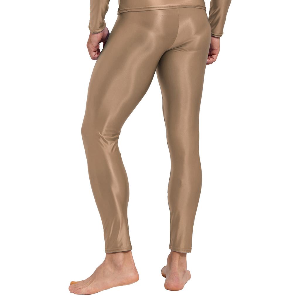 Mens Glossy Leggings Elastic Waistband Skinny Pants for Yoga Exercise Running Gym Fitness Workout