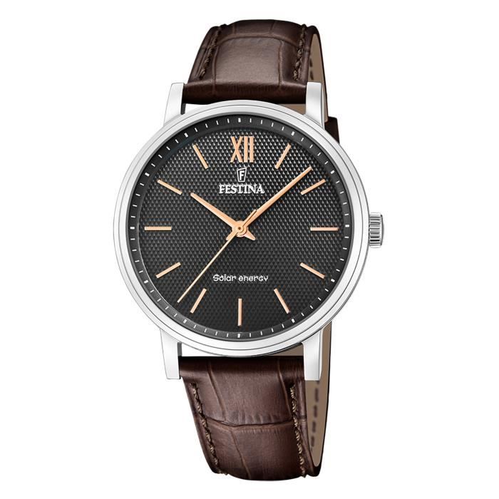Montre - FESTINA - Solaire - Cuir marron - Verre minéral - Analogique
