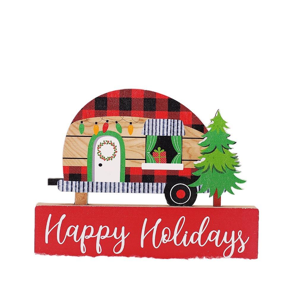 2Pcs DIY Christmas Desktop Ornaments Cartoon Table Centerpiece Santa Wood Plaque Signs New Years