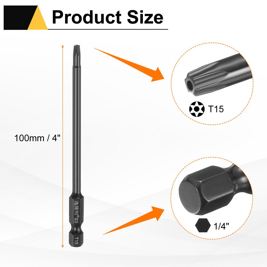 6 шт. Биты Torx T6-T40 1/4" Шестигранный Хвостовик 75 мм/100 мм Сталь S3 Магнитные Звездообразные Биты со Штифтом (Tamper Proof Star) 6-гранные Биты для Шуруповерта