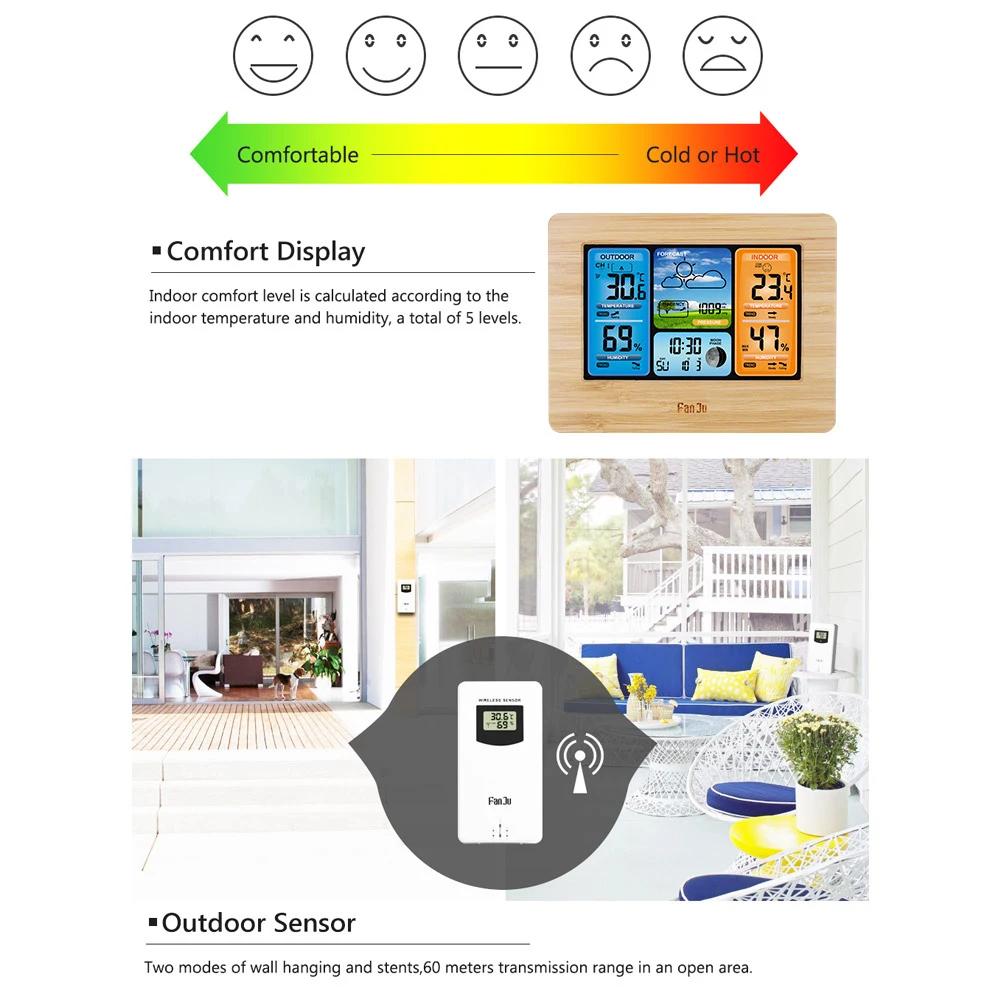 2024 Wireless Weather Station with Color  Display  Digital Thermometer Home Alarm Clock with Temperature Humidity Barometer Alarm Moon Phrase