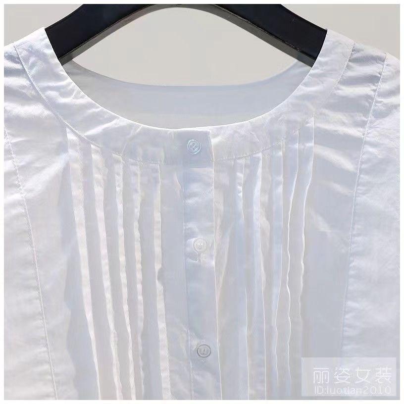 Белая хлопковая рубашка в корейском стиле женская летняя с круглым вырезом повседневная свободного кроя с коротким рукавом