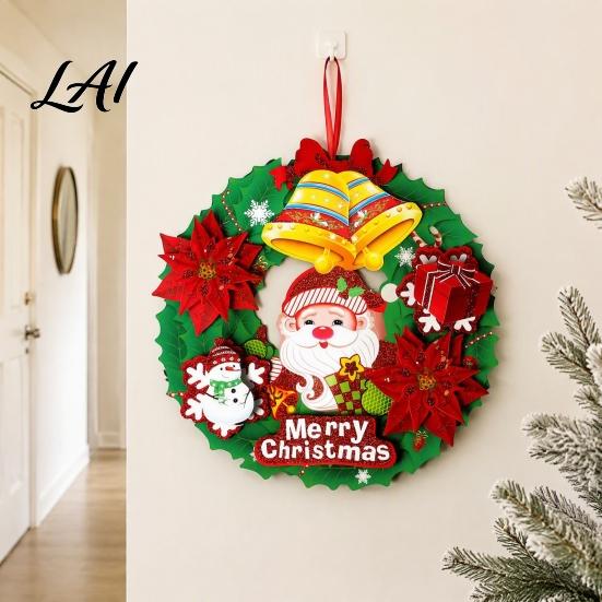 Classic Christmas Elements 3D Wreath Pendant with Hanging Rope Cartoon Garland Ornaments Holiday Decorations Lightweight Paper for Party Home
