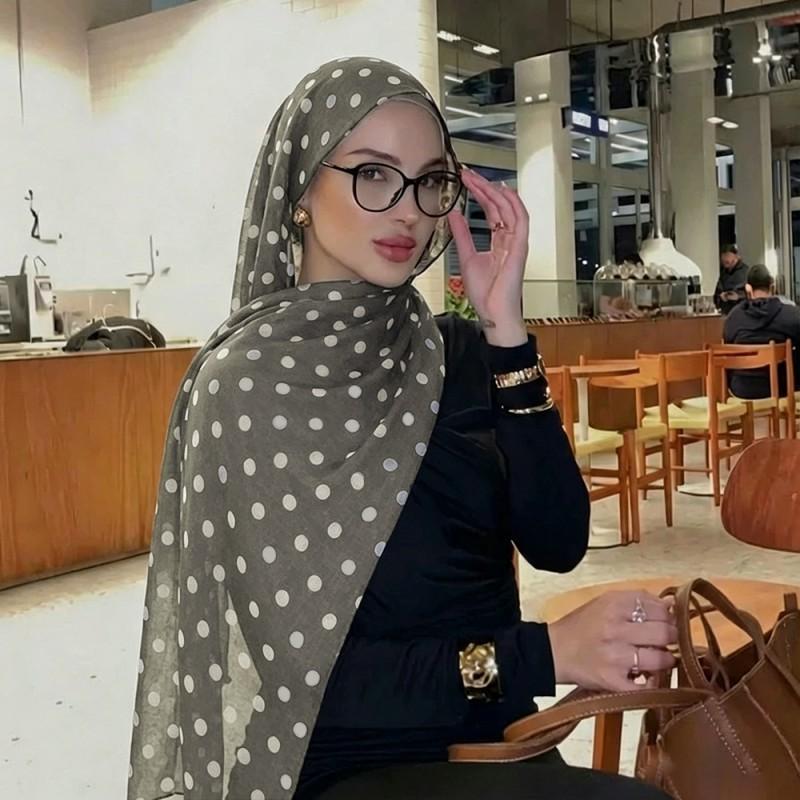 Women's Polka Dot Scarf Balinese Yarn Print Classic Leopard Cotton Outer Cape Head Long Towel