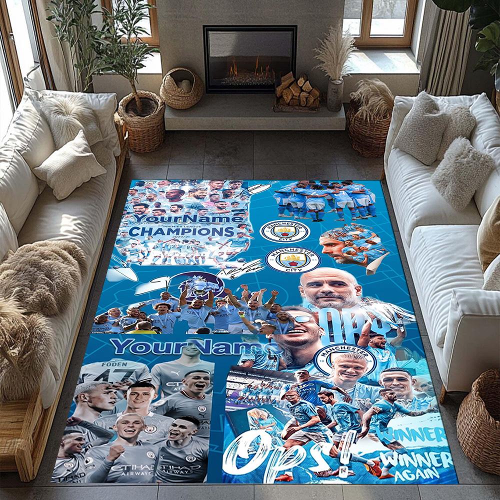 Manchester City Personalized Name Carpet Suitable for Bedrooms Balcony Playrooms Game Room Antislip Carpet Decorate Offices Wedding Party Gift