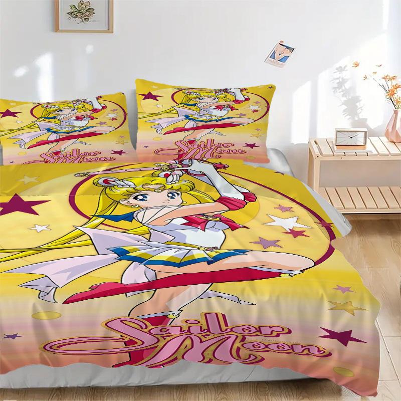 Sailor Moon Adventure Print 3Pcs Bedding Setduvet Cover With 2 Bedropillowcase Home Birthday Gift