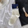 Vintage Button-Down Socks Simple Navy Blue Jewelry Socks Polka Dot Bow Korean Puppy Mid-Tube Cotton Socks
