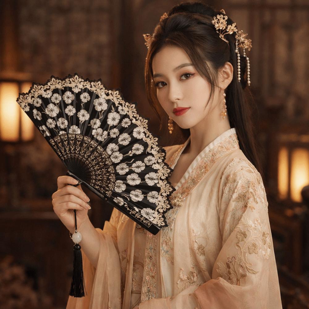 Flower Pattern Dance Fan Vintage Decorative Fan Hanfu Fan Chinese Folding Fan  Wedding Party