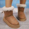 Fashion Bowknot Thick Plush Snow Boots Women Winter Thick Bottom Faux Fur Warm Ankle Boots Woman Faux Suede Cotton Padded Shoes