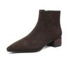 Cow Suede Nubuck Pointed Toe Thick Heels Chelsea Boots Size 43 Zip Women Ankle Boots