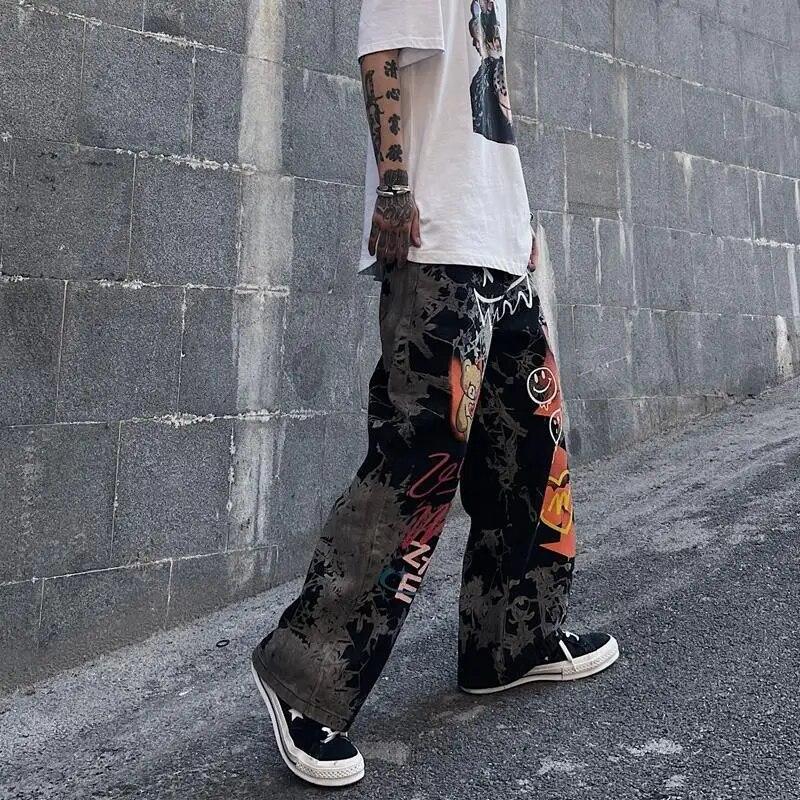 Hip Hop Vintage Graffiti Oversized Pants Spring Autumn High Waist Men Women Streetwear Fashion Loose Casual Wide Leg Trousers