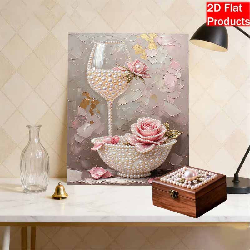 Безрамный набор для жемчужной живописи 'Бокал вина с розой' DIY 3D-картина из бисера на холсте Расслабляющее ручное творчество для взрослых Декор для дома