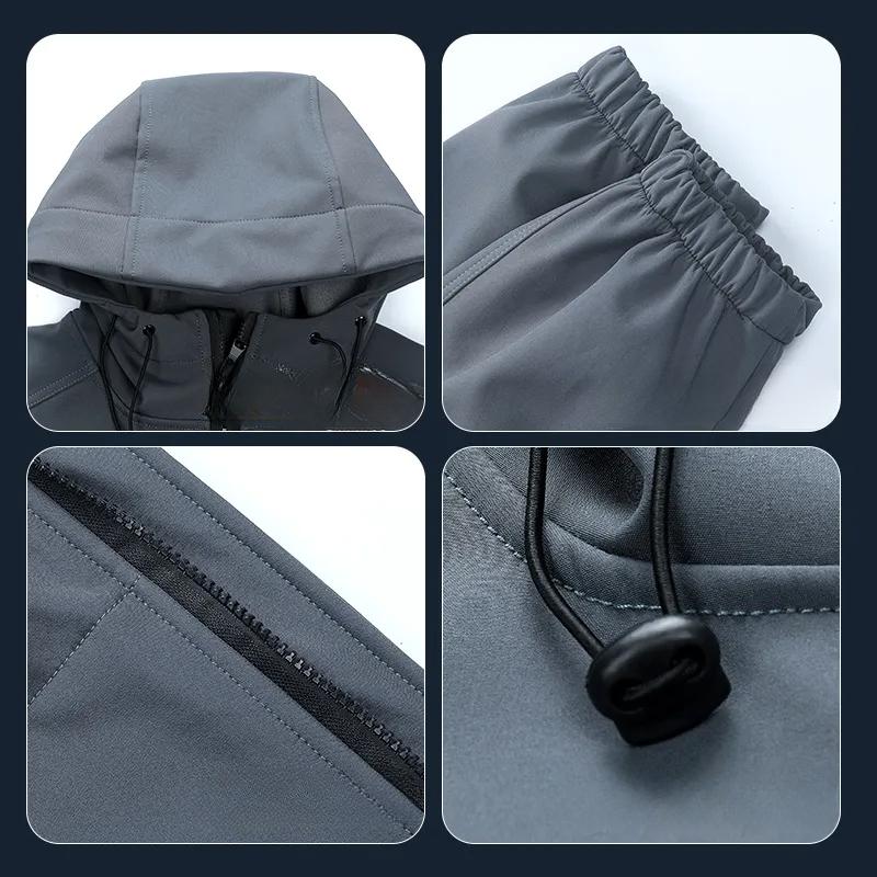 Зимняя куртка Plus Velvet Водонепроницаемый костюм Рабочая одежда Мужской зимний уличный утепленный теплый и холодный костюм из 2 предметов