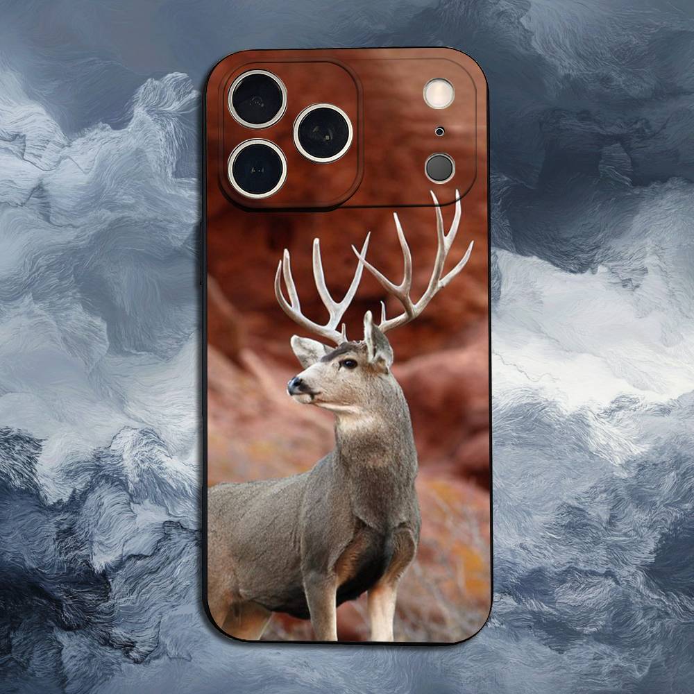 Deer Hunting Camos For iPhone 12,16,11,14,15,17,13,X,Mini,SE,XS,Plus,Pro Max,8,7,XR,Soft Silicone Black Case