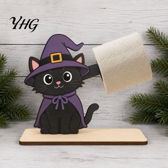 Spooky Bathroom Tissue Storage 2Pcs Halloween Paper Towel Holder, Cartoon Animal Tabletop Roll Dispenser, Wooden Cute Bat Organizer Stand for Kitchen