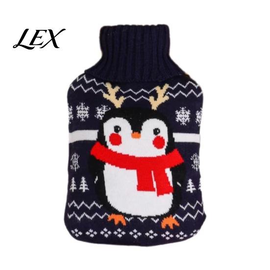 PVC Hot Water Bottle 1000/2000ML Christmas Bottle, Cartoon Bag with Knit Safe Cover, Long Lasting Heat Retention, Winter Warm Washable Cover