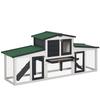Small Animal Hutch with 2 Outdoor Runs, Weather-Resistant Fir Wood, White + Green