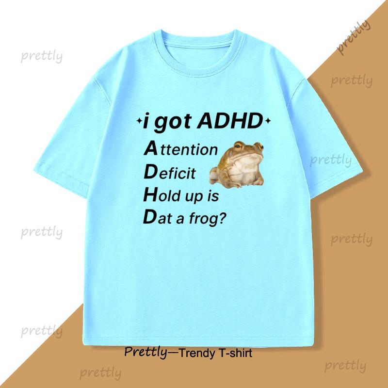 ADHD Frog TShirt Funny Autism T Shirt Cotton Short Sleeve Funny TShirts Round Neck Tees Soft Printed Tops Streetwear Clothes