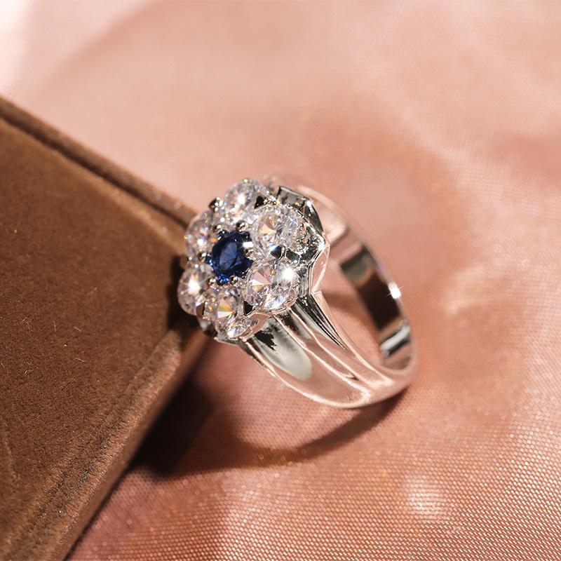 Новейшие Модные Женские Блестящие Сапфировые Кольца Роскошное Кольцо из Стерлингового Серебра Женские Кольца с Цветком для Свадебной Вечеринки Модная Бижутерия