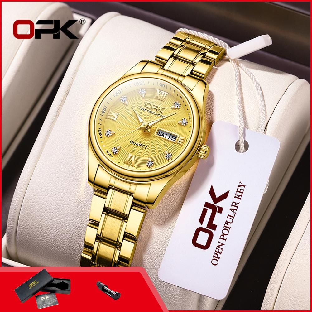 OPK 8103 Classic Luxury Ladies Wristwatch Waterproof Dual Calendar Steel Strap Luminous Original New Quartz Women's Watches