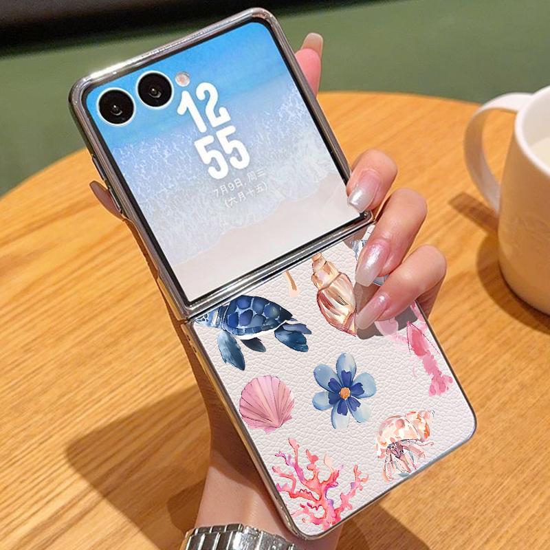 Чехол для телефона из ПУ кожи с принтом китовой акулы для Samsung Galaxy Z Flip7 FE Flip6 Flip 7 6 5 5G Серебристая рамка Жесткая задняя крышка