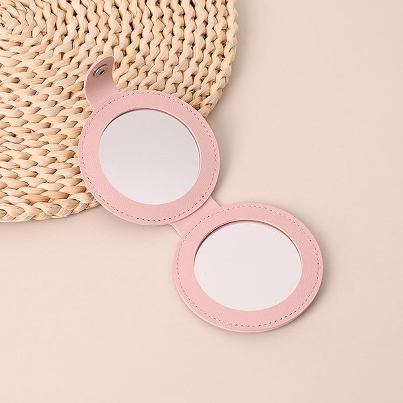 2-стороннее зеркало для макияжа, однотонное, из искусственной кожи, простое, портативное, складное, для студентов, компактное, симпатичное, карманное зеркало