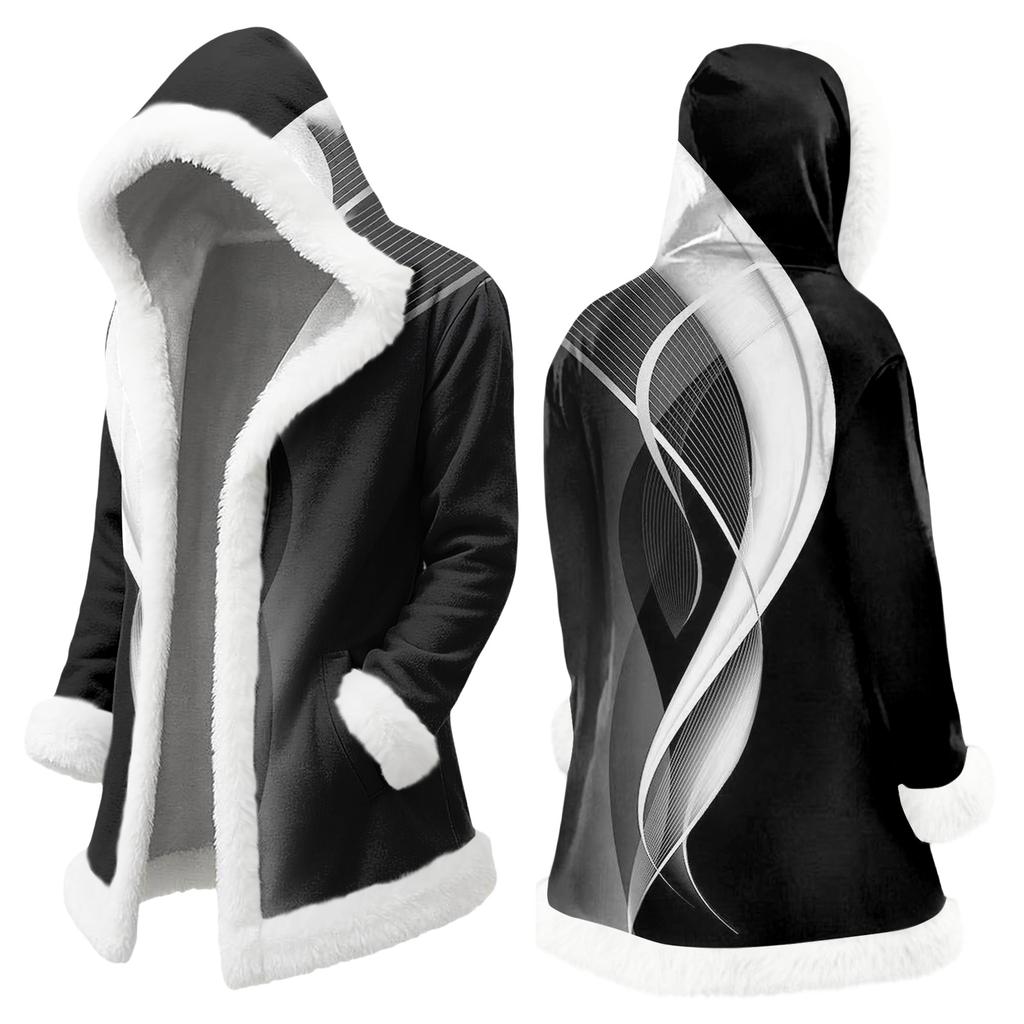 Unisex Casual And Fashionable Plush Collar Hooded Long Sleeved Floral Gradient Printing Jacket